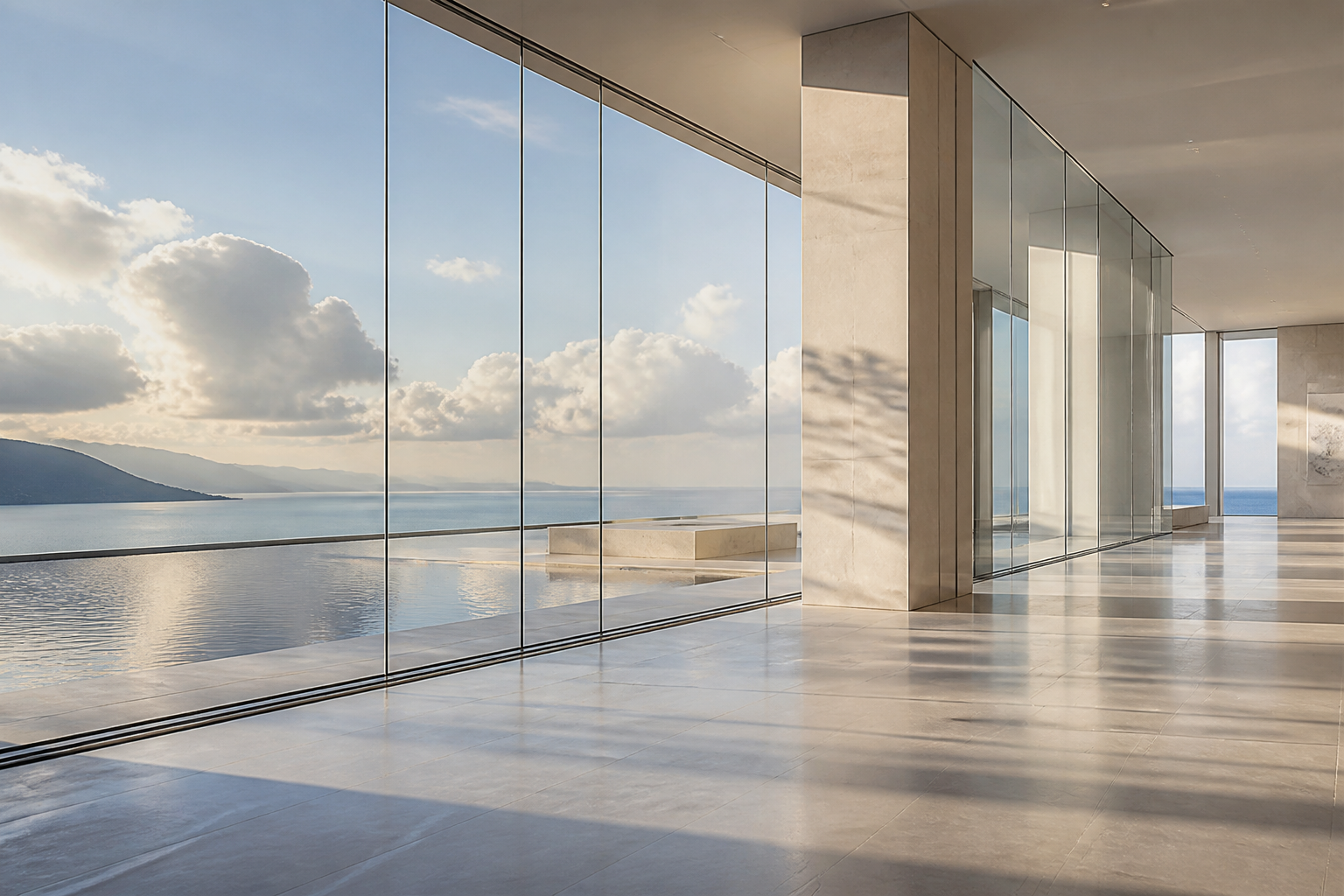 Calm architectural space overlooking the sea